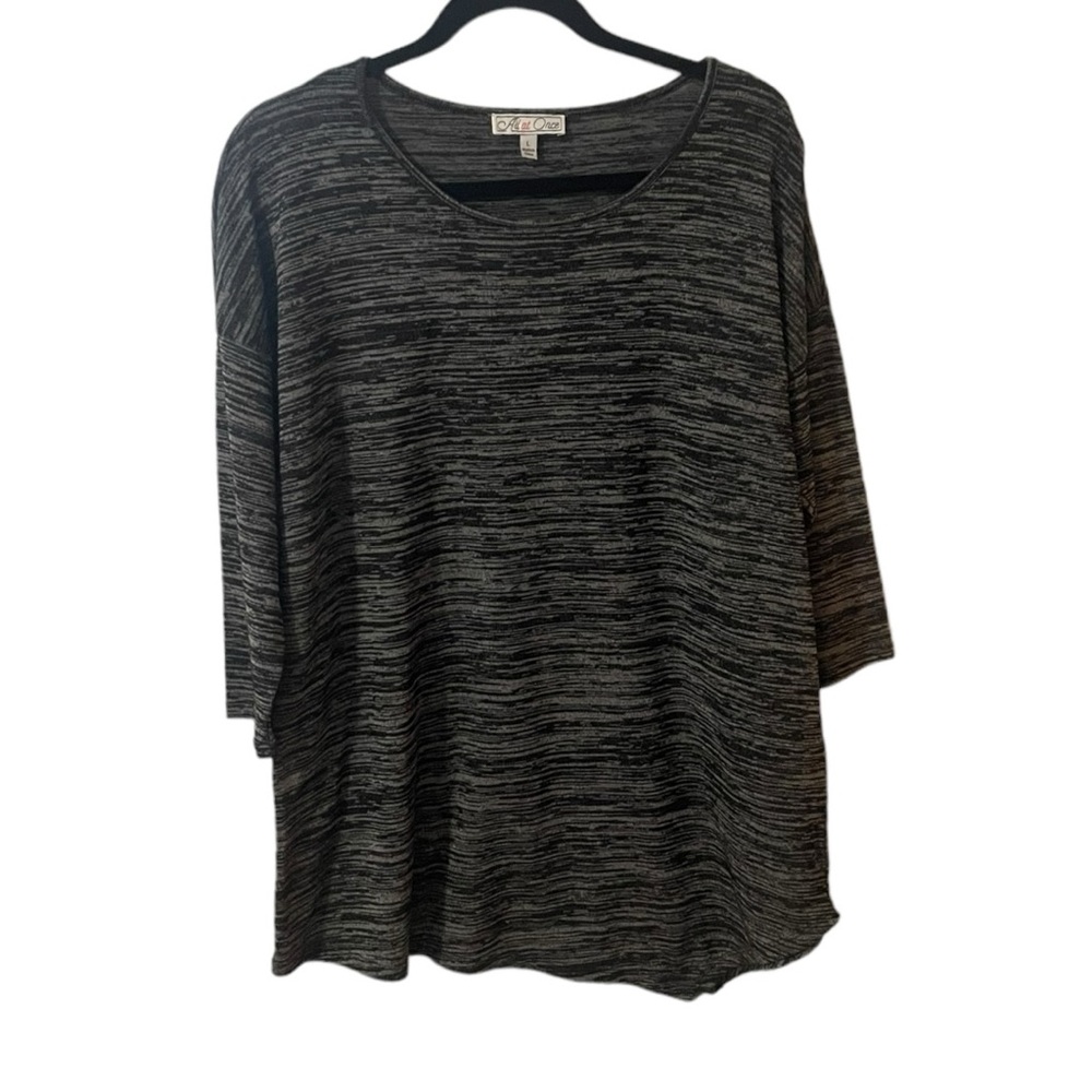All at Once 3/4 Sleeve Womens Top Black Grey Large Long and Flowy Asymmetrical